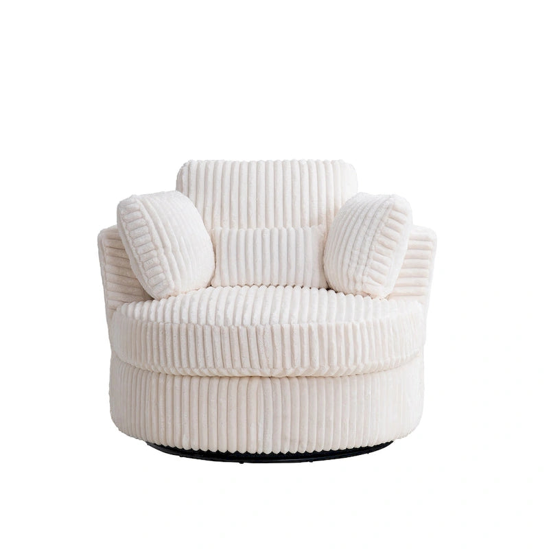 Oversized 360° Swivel Barrel Accent Chair in Plush Corduroy with 4 Pillows