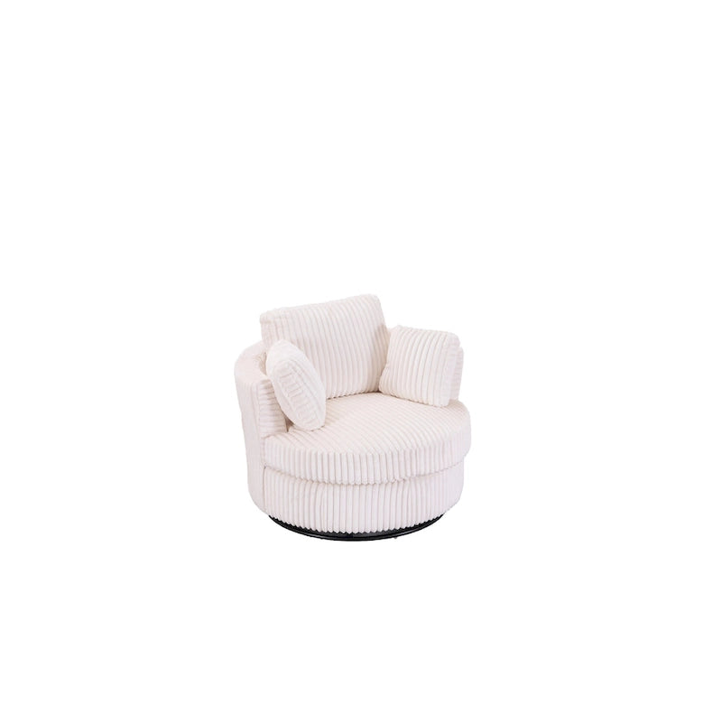 Oversized 360° Swivel Barrel Accent Chair in Plush Corduroy with 4 Pillows