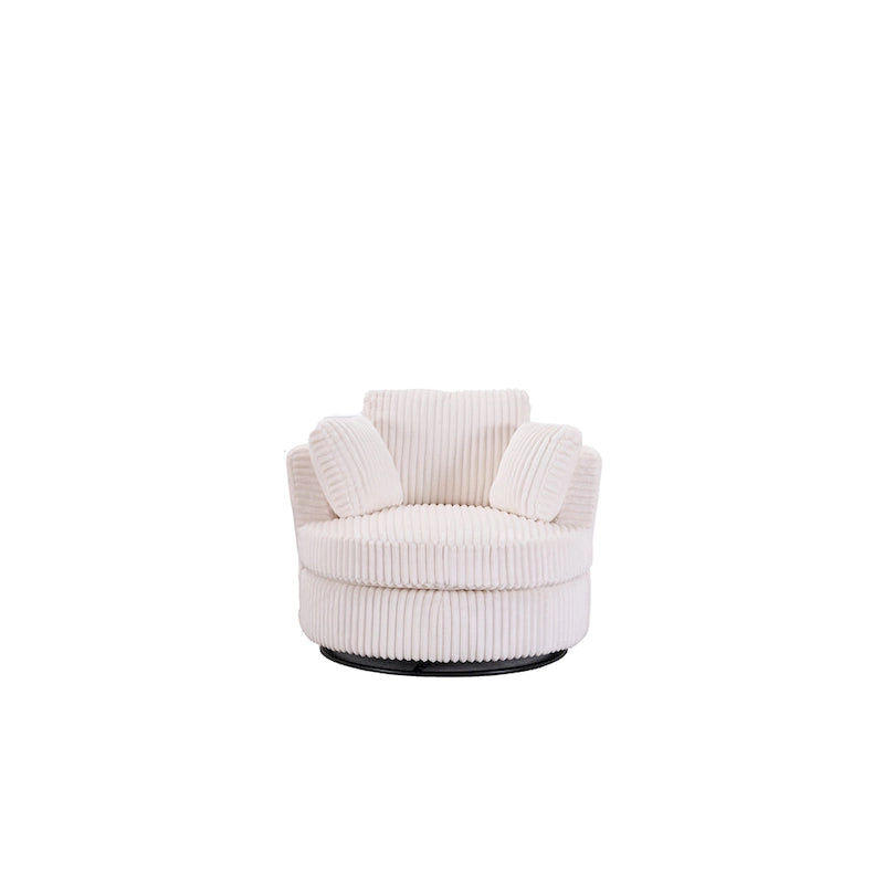 Oversized 360° Swivel Barrel Accent Chair in Plush Corduroy with 4 Pillows