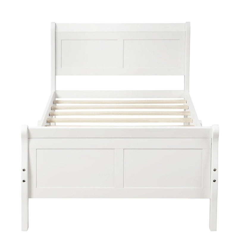 Twin Size Solid Wood Sleigh Platform Bed with Hollow Headboard & Footboard
