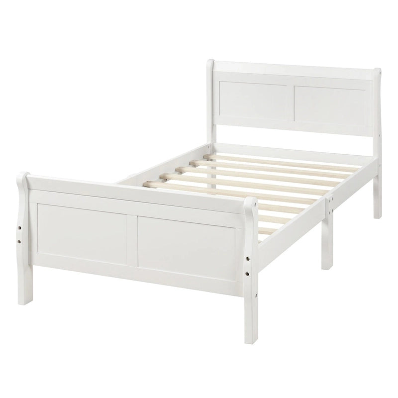 Twin Size Solid Wood Sleigh Platform Bed with Hollow Headboard & Footboard