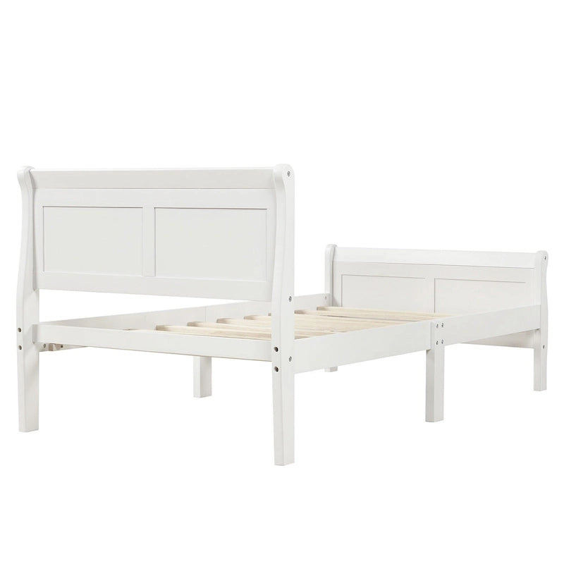 Twin Size Solid Wood Sleigh Platform Bed with Hollow Headboard & Footboard