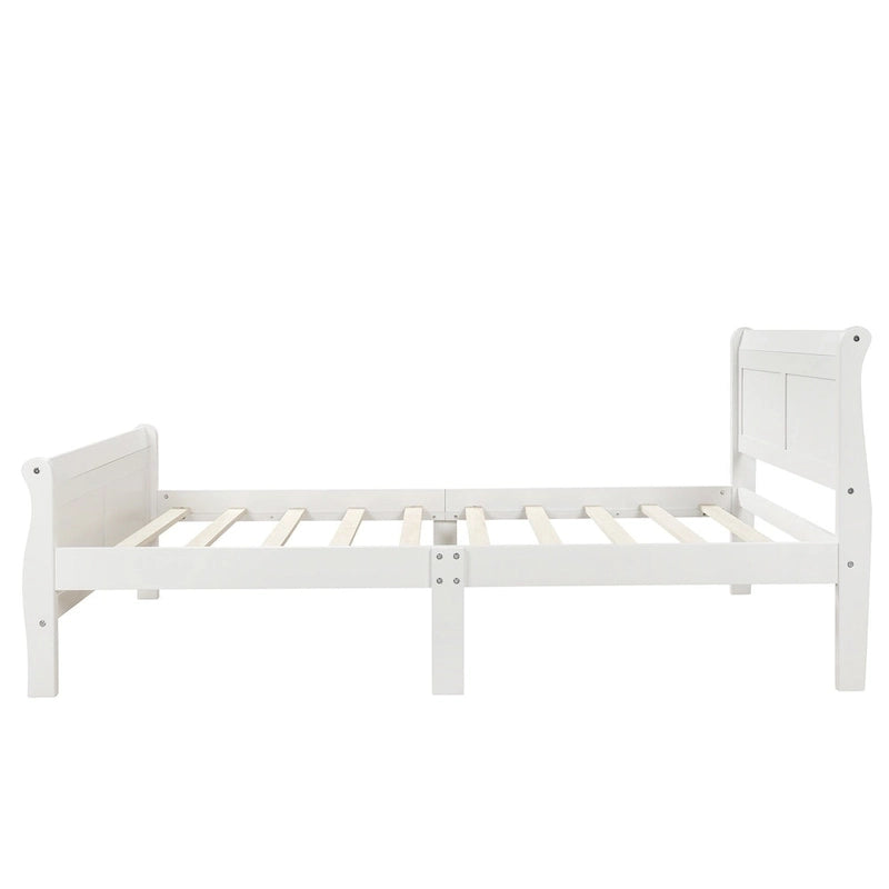 Twin Size Solid Wood Sleigh Platform Bed with Hollow Headboard & Footboard