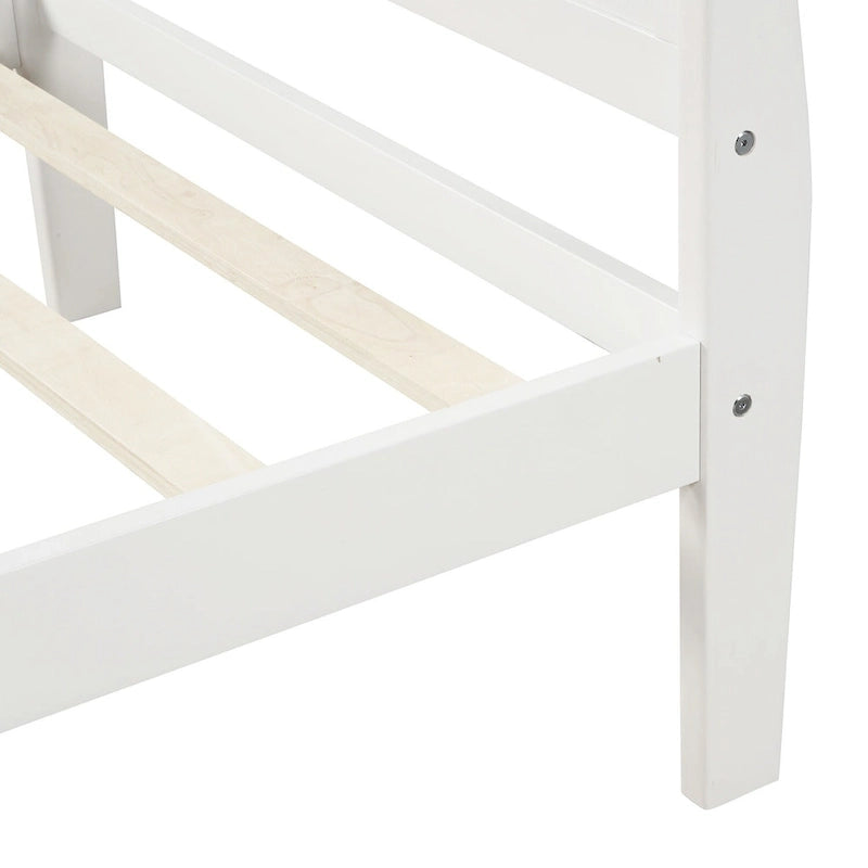 Twin Size Solid Wood Sleigh Platform Bed with Hollow Headboard & Footboard