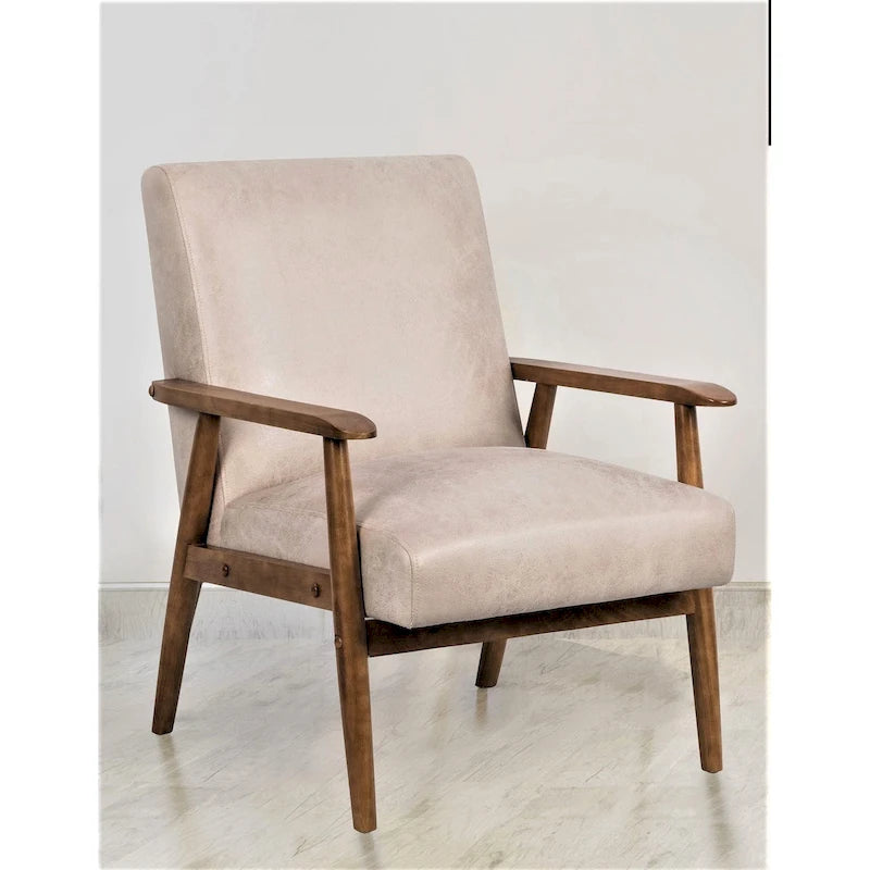 Classic Wood Frame Leather-Look Microfiber Armchair