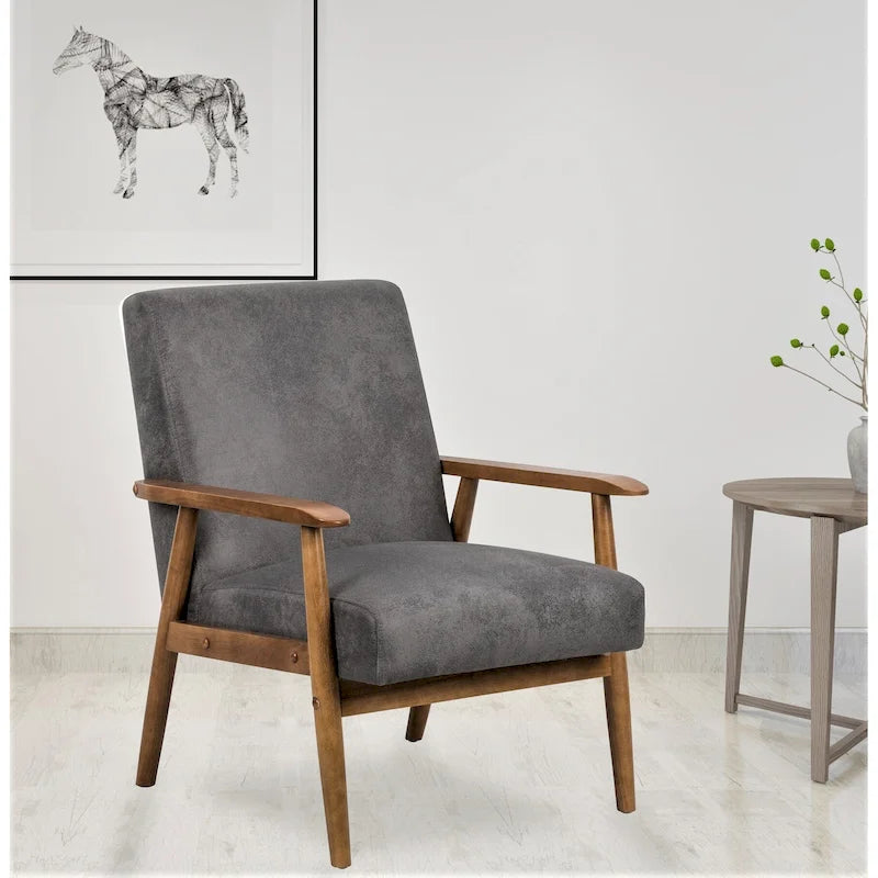 Classic Wood Frame Leather-Look Microfiber Armchair