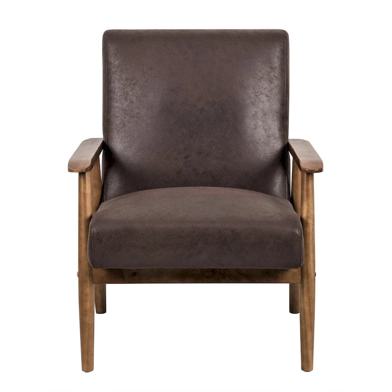 Classic Wood Frame Leather-Look Microfiber Armchair