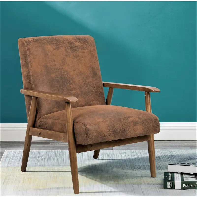 Classic Wood Frame Leather-Look Microfiber Armchair