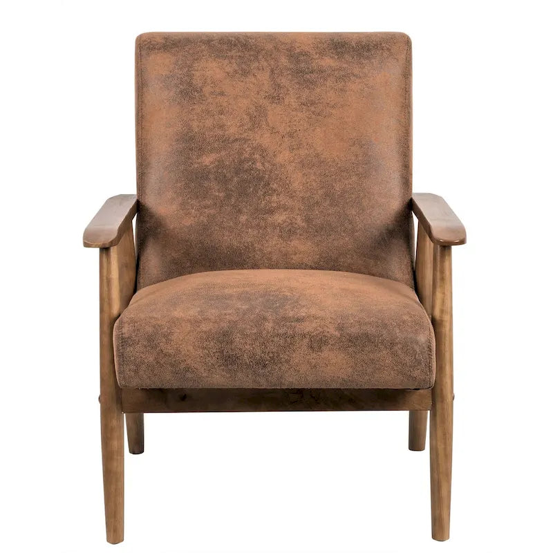 Classic Wood Frame Leather-Look Microfiber Armchair