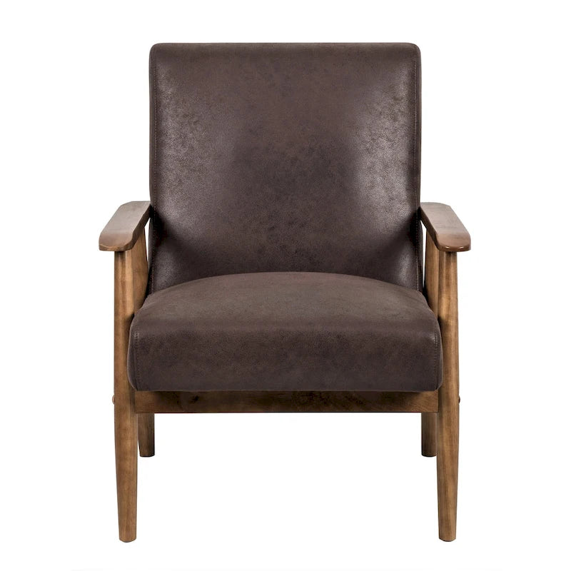 Classic Wood Frame Leather-Look Microfiber Armchair