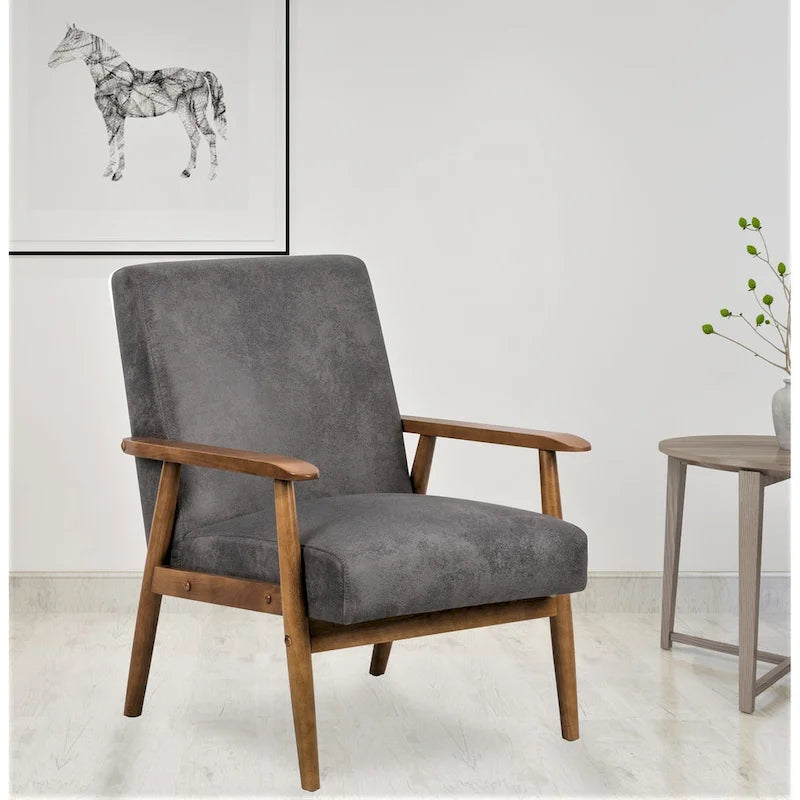 Classic Wood Frame Leather-Look Microfiber Armchair