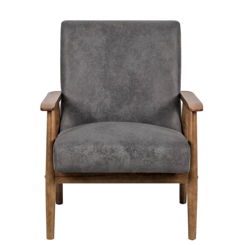 Classic Wood Frame Leather-Look Microfiber Armchair