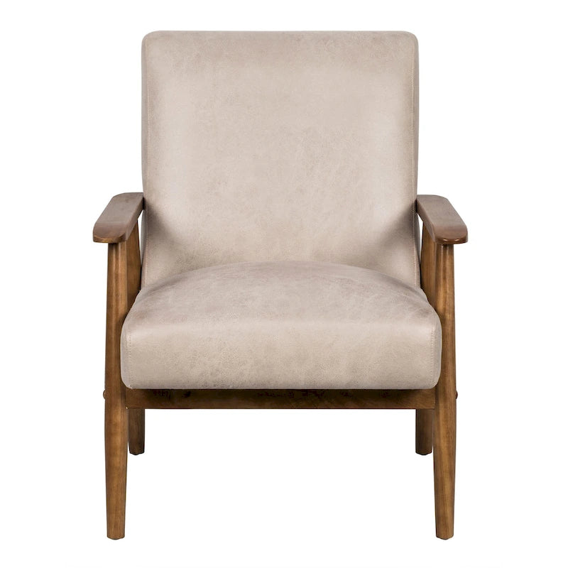 Classic Wood Frame Leather-Look Microfiber Armchair