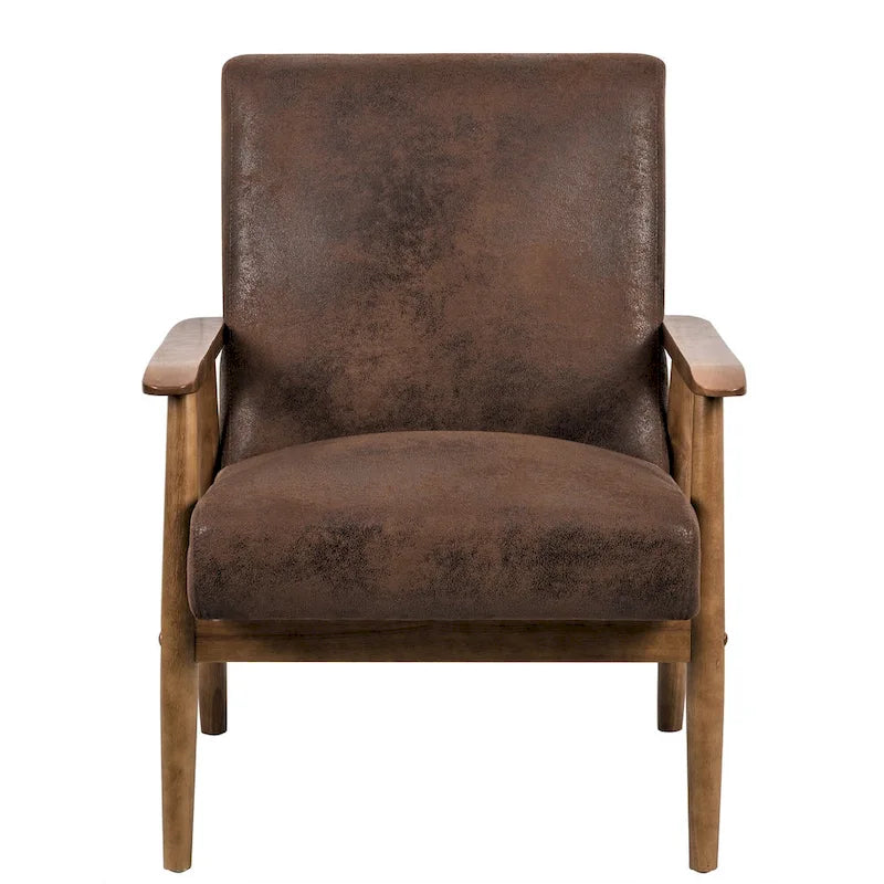 Classic Wood Frame Leather-Look Microfiber Armchair