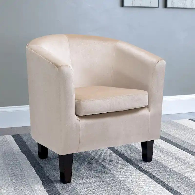 Velvet Upholstered Tub Chair with Curved Back & Double-Stitched Detailing