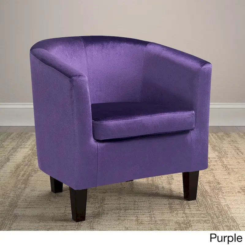 Velvet Upholstered Tub Chair with Curved Back & Double-Stitched Detailing