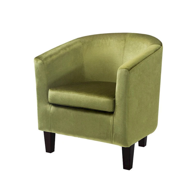 Velvet Upholstered Tub Chair with Curved Back & Double-Stitched Detailing