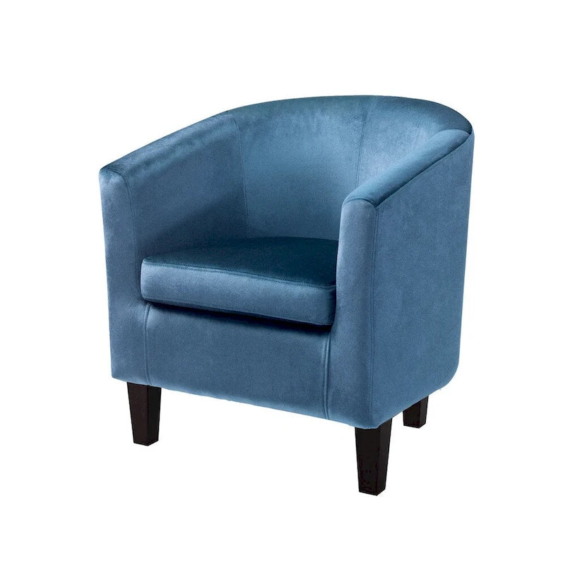 Velvet Upholstered Tub Chair with Curved Back & Double-Stitched Detailing