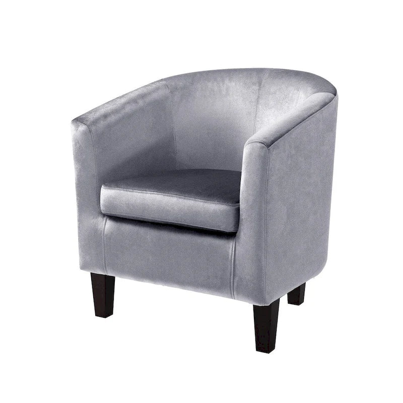 Velvet Upholstered Tub Chair with Curved Back & Double-Stitched Detailing