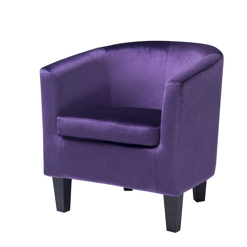 Velvet Upholstered Tub Chair with Curved Back & Double-Stitched Detailing