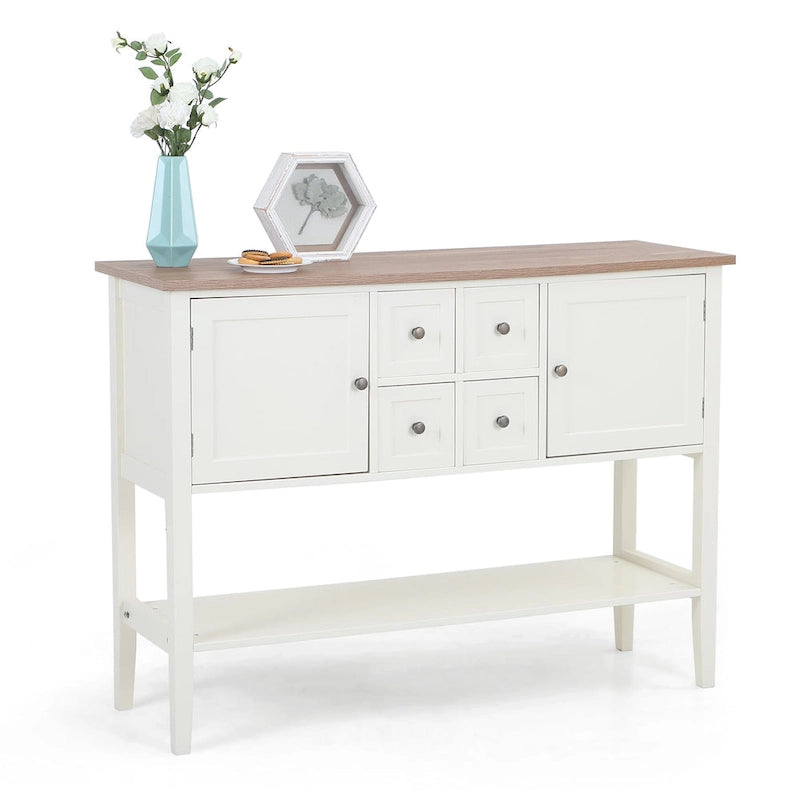 Buffet Sideboard Storage Cabinet with 4 Drawers, 2 Compartments and Bottom Shelf