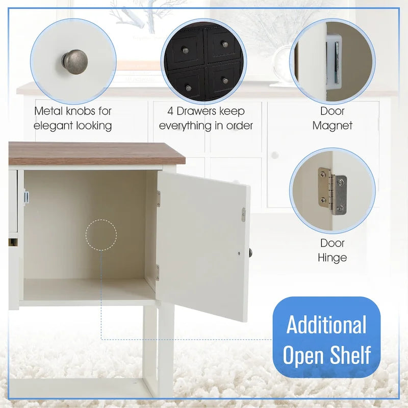 Buffet Sideboard Storage Cabinet with 4 Drawers, 2 Compartments and Bottom Shelf