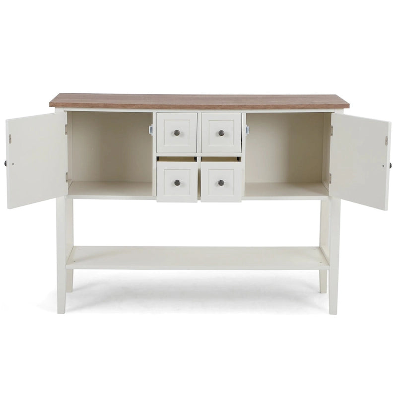 Buffet Sideboard Storage Cabinet with 4 Drawers, 2 Compartments and Bottom Shelf