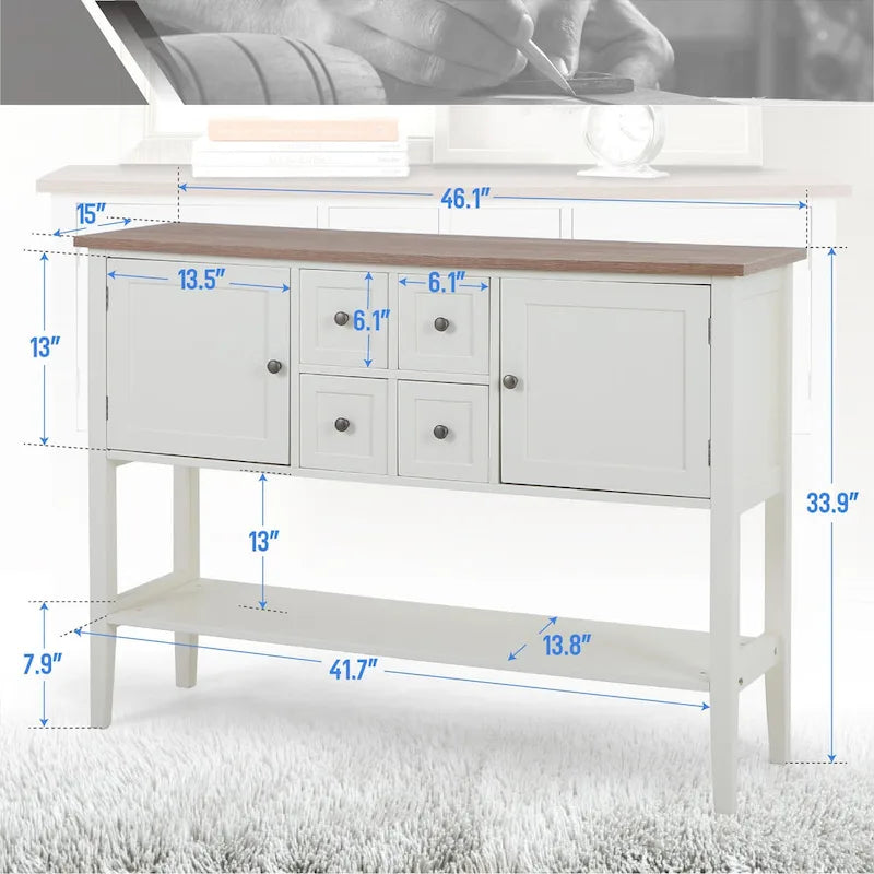 Buffet Sideboard Storage Cabinet with 4 Drawers, 2 Compartments and Bottom Shelf
