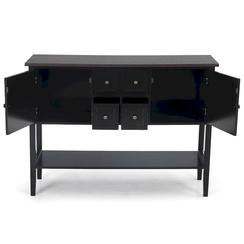 Buffet Sideboard Storage Cabinet with 4 Drawers, 2 Compartments and Bottom Shelf