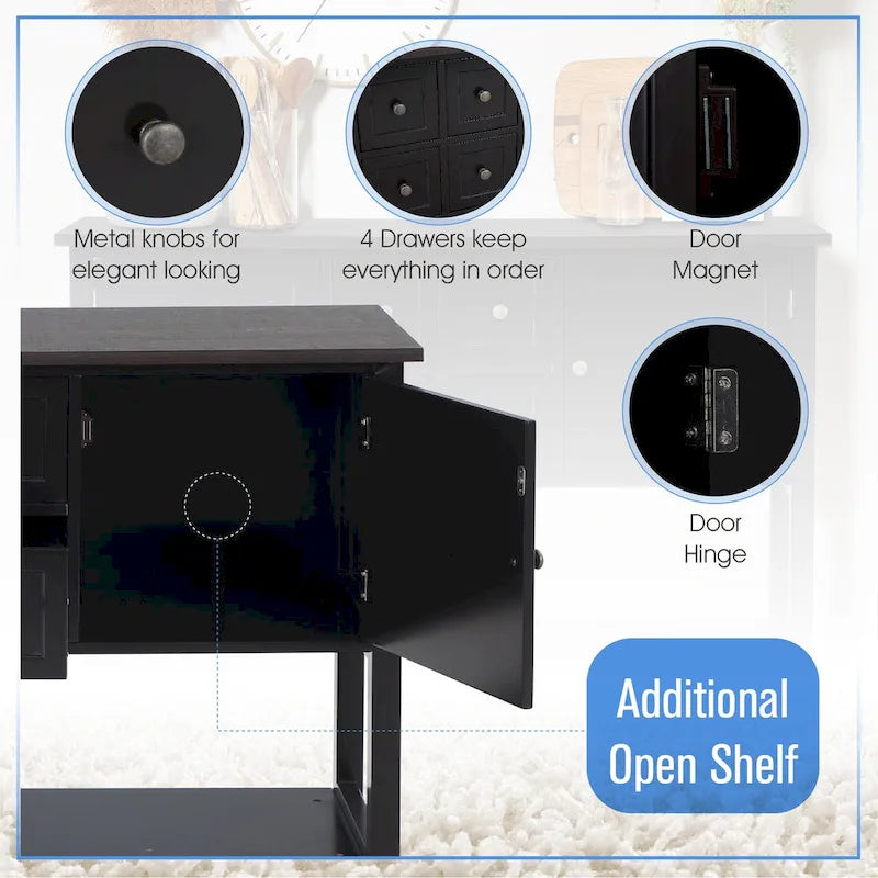 Buffet Sideboard Storage Cabinet with 4 Drawers, 2 Compartments and Bottom Shelf