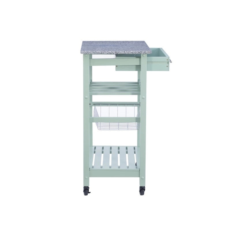 Compact Rolling Kitchen Island Cart with Drawer, Wine Rack and Produce Basket