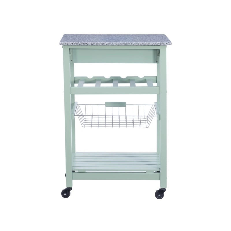 Compact Rolling Kitchen Island Cart with Drawer, Wine Rack and Produce Basket