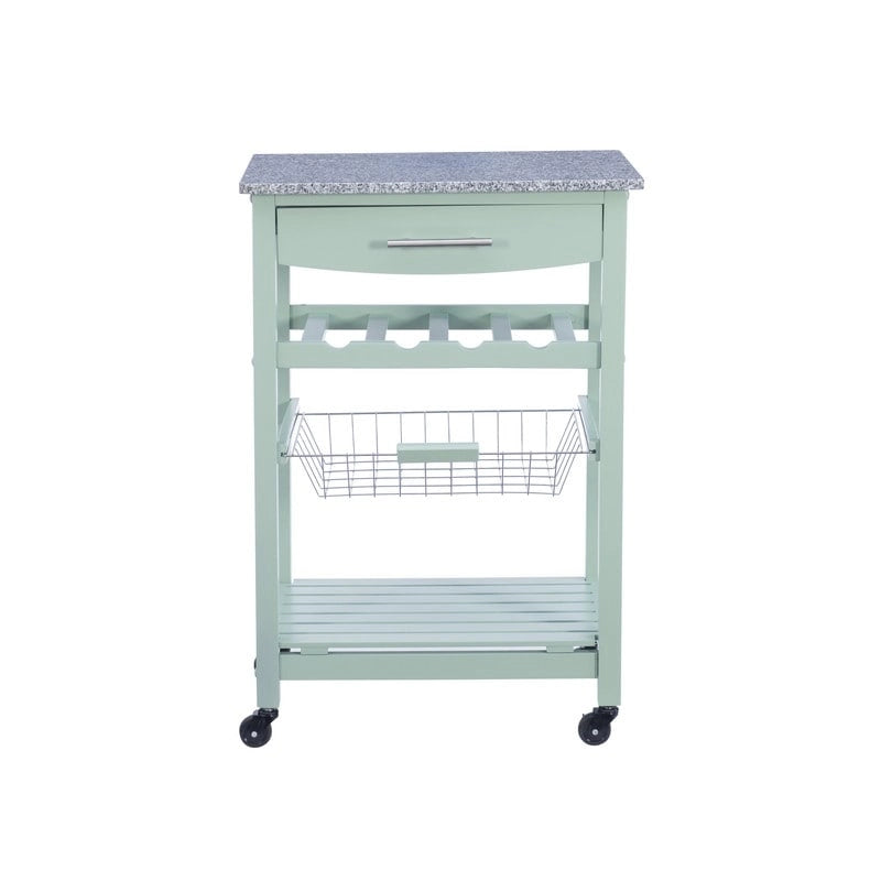 Compact Rolling Kitchen Island Cart with Drawer, Wine Rack and Produce Basket