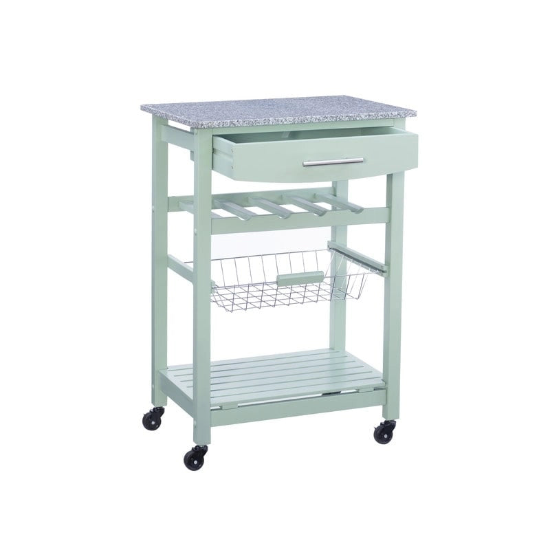 Compact Rolling Kitchen Island Cart with Drawer, Wine Rack and Produce Basket