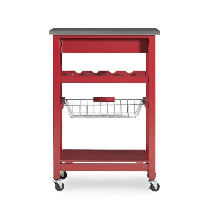 Compact Rolling Kitchen Island Cart with Drawer, Wine Rack and Produce Basket