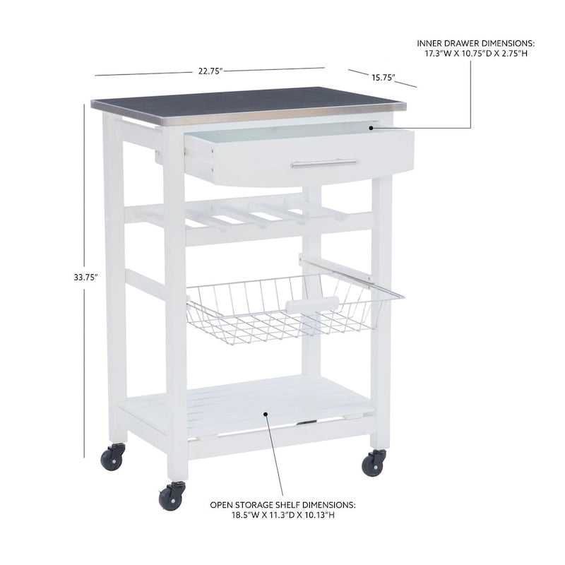 Compact Rolling Kitchen Island Cart with Drawer, Wine Rack and Produce Basket