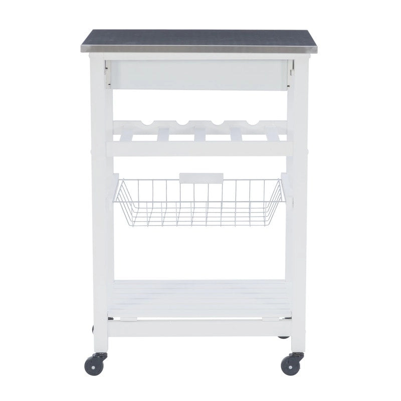 Compact Rolling Kitchen Island Cart with Drawer, Wine Rack and Produce Basket