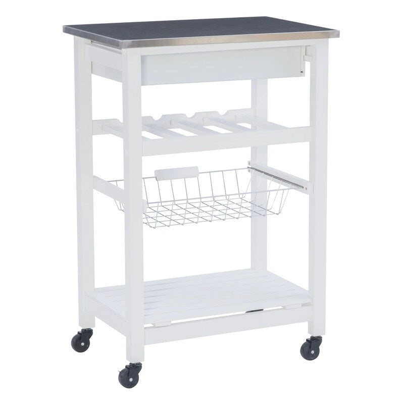 Compact Rolling Kitchen Island Cart with Drawer, Wine Rack and Produce Basket