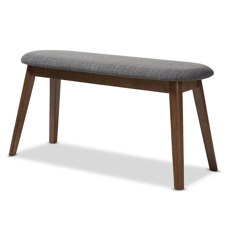 Mid-Century Modern Upholstered Dining Bench with Walnut-Finish Tapered Legs