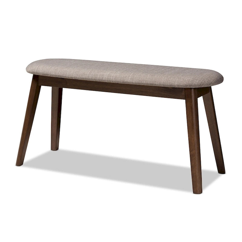 Mid-Century Modern Upholstered Dining Bench with Walnut-Finish Tapered Legs
