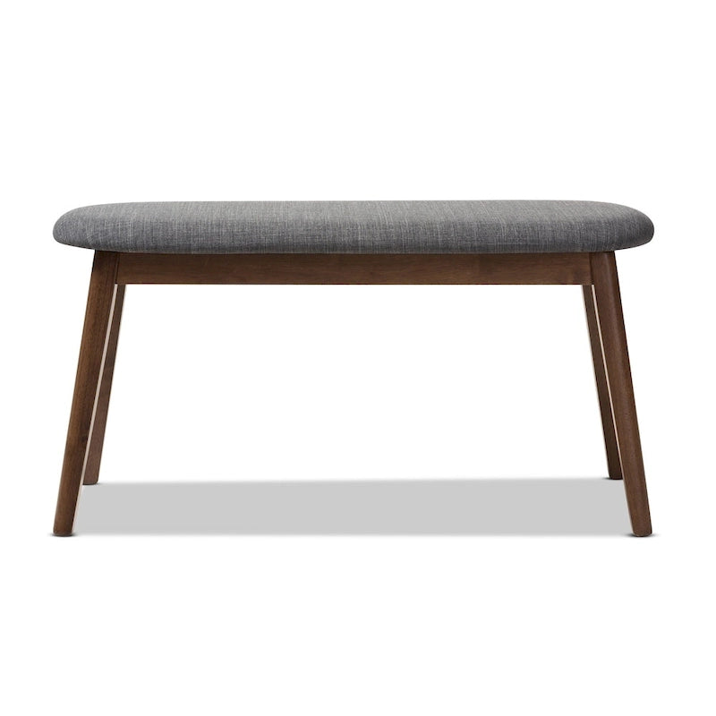 Mid-Century Modern Upholstered Dining Bench with Walnut-Finish Tapered Legs