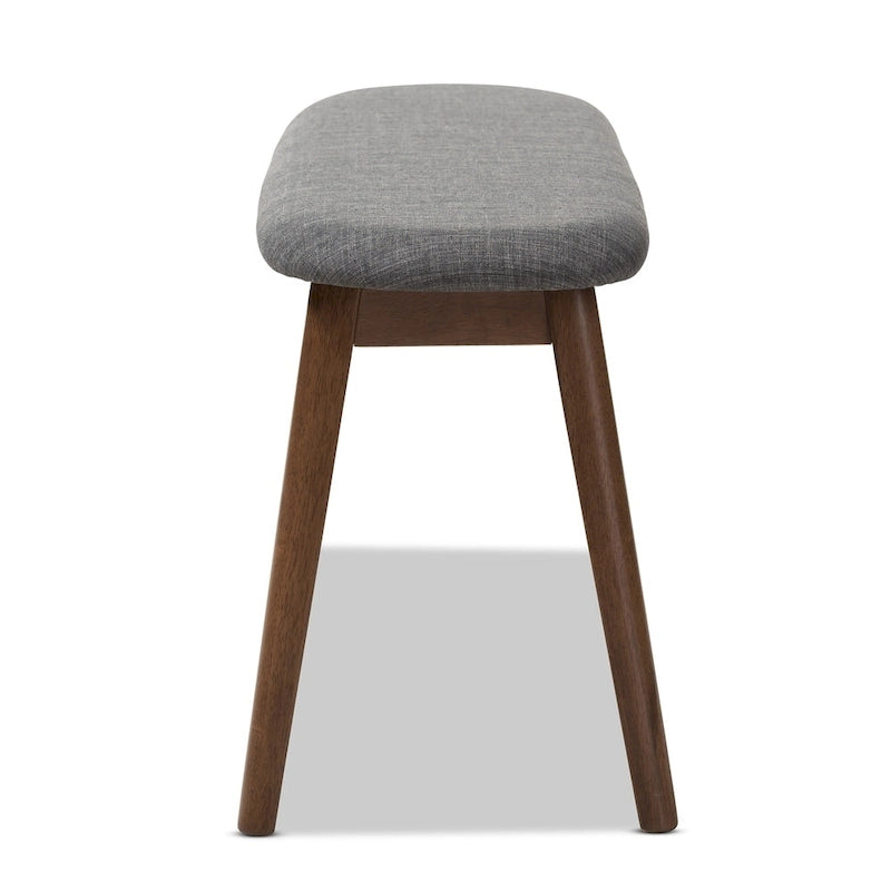 Mid-Century Modern Upholstered Dining Bench with Walnut-Finish Tapered Legs