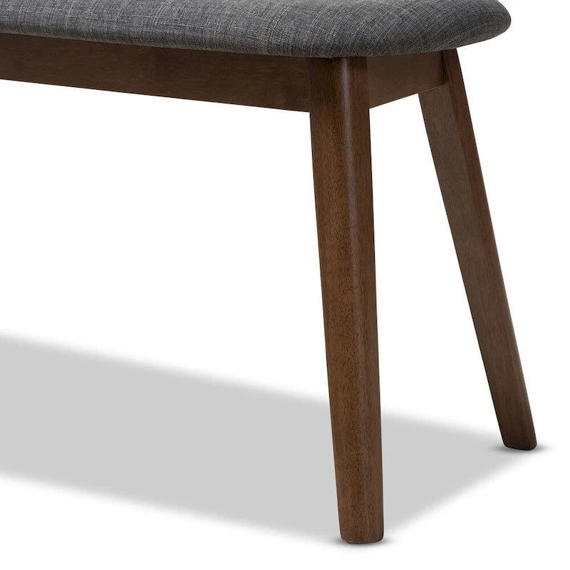 Mid-Century Modern Upholstered Dining Bench with Walnut-Finish Tapered Legs