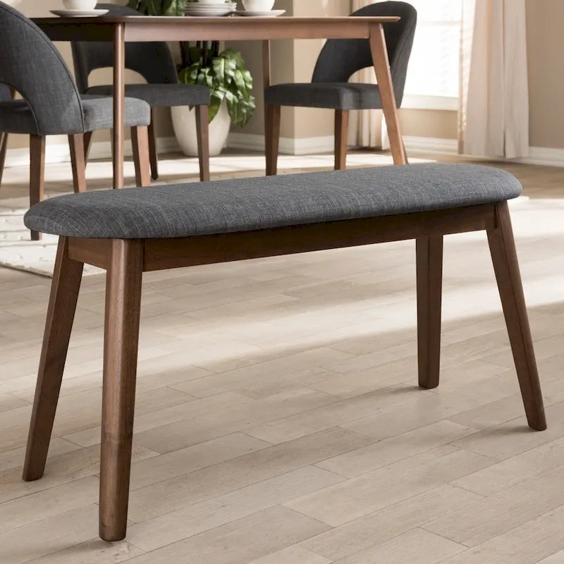 Mid-Century Modern Upholstered Dining Bench with Walnut-Finish Tapered Legs