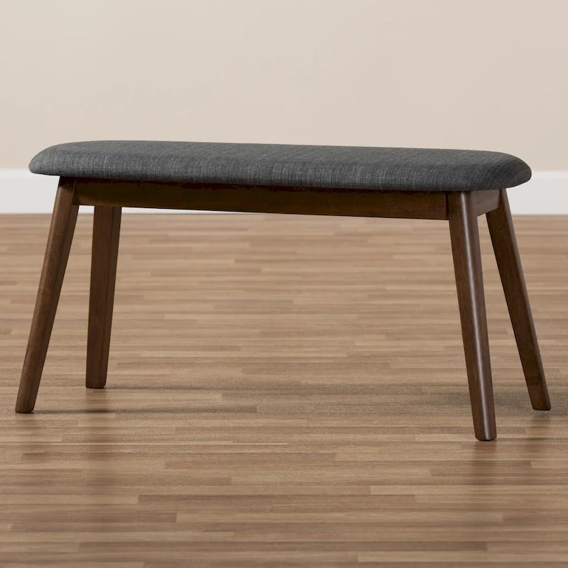 Mid-Century Modern Upholstered Dining Bench with Walnut-Finish Tapered Legs