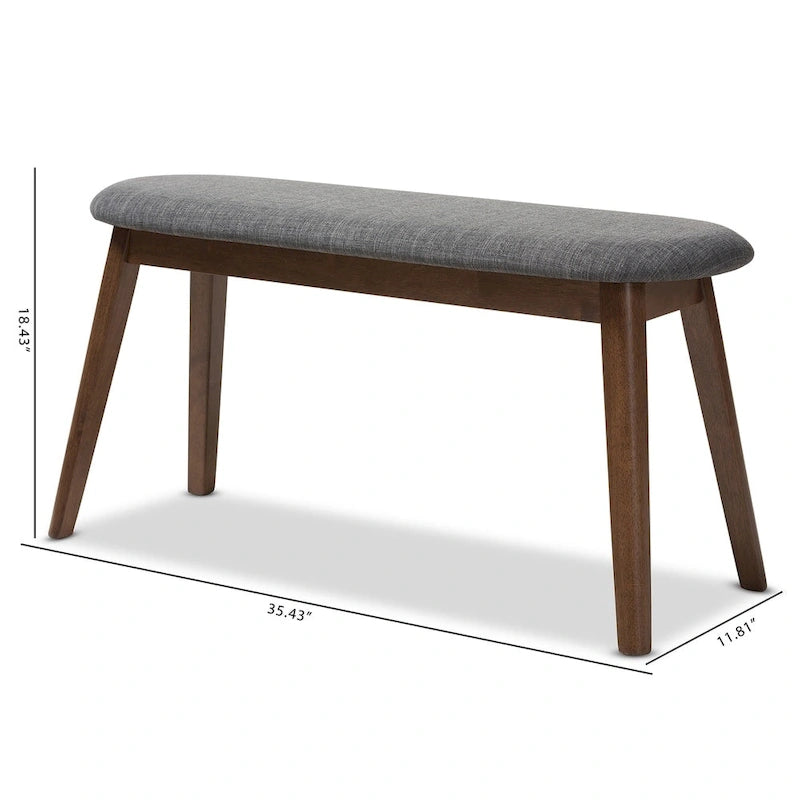 Mid-Century Modern Upholstered Dining Bench with Walnut-Finish Tapered Legs