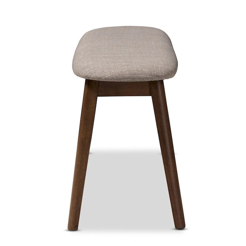 Mid-Century Modern Upholstered Dining Bench with Walnut-Finish Tapered Legs