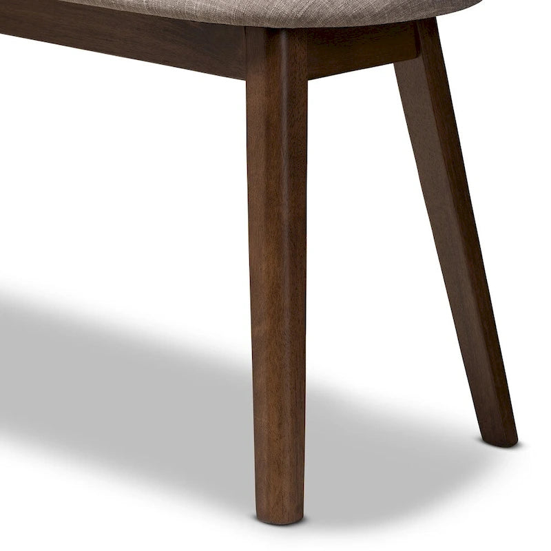Mid-Century Modern Upholstered Dining Bench with Walnut-Finish Tapered Legs