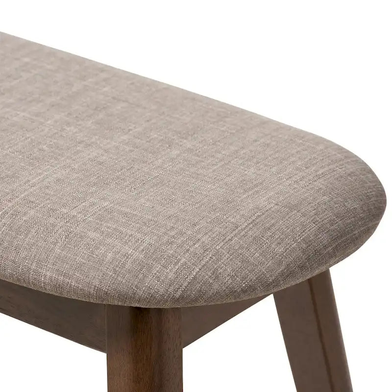 Mid-Century Modern Upholstered Dining Bench with Walnut-Finish Tapered Legs
