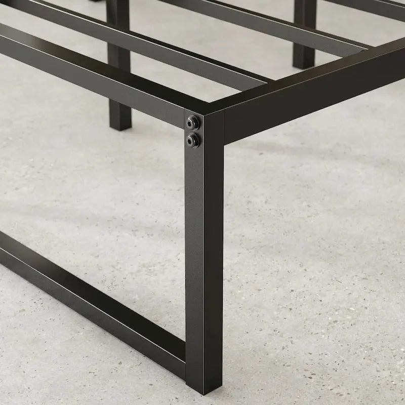 14-Inch Black Metal Platform Bed Frame with Sled Base & Steel Slats — 4 Sizes